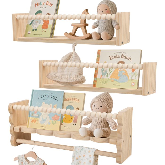 Lot de 3 étagères murales Montessori pour chambre denfant 40 cm idéales pour livres et jouets bois pour décoration de bébé