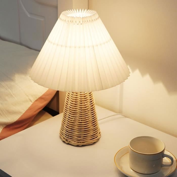 Lampe plissée en rotin - - Vintage - Éclairage doux - Rechargeable USB - 3W Label