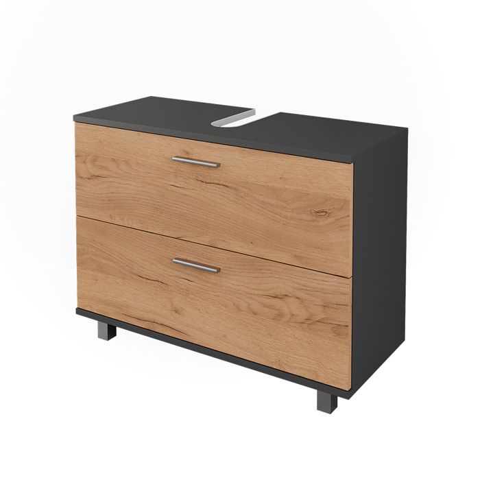 Meuble sous vasque Ilias 80.2x60.8cm avec 2 tiroirs Chêne de force doré/Anthracite Vicco 54758