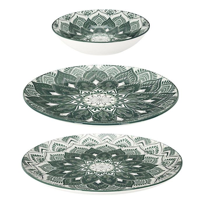 Service Vaisselle - HOME DECO FACTORY - Mandala - 12 Pièces - Vert
