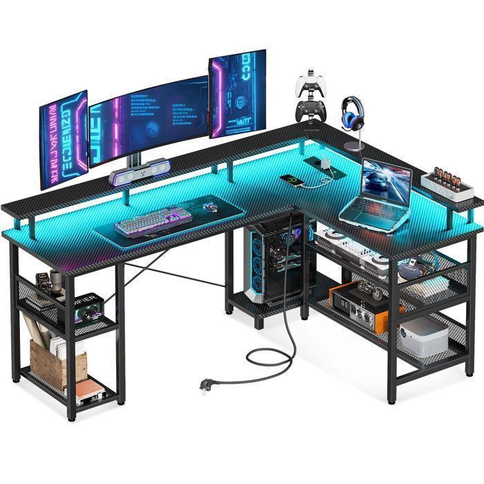 Coleshome Bureau Gaming en L Réversible 150x102cm Bureau Gamer avec