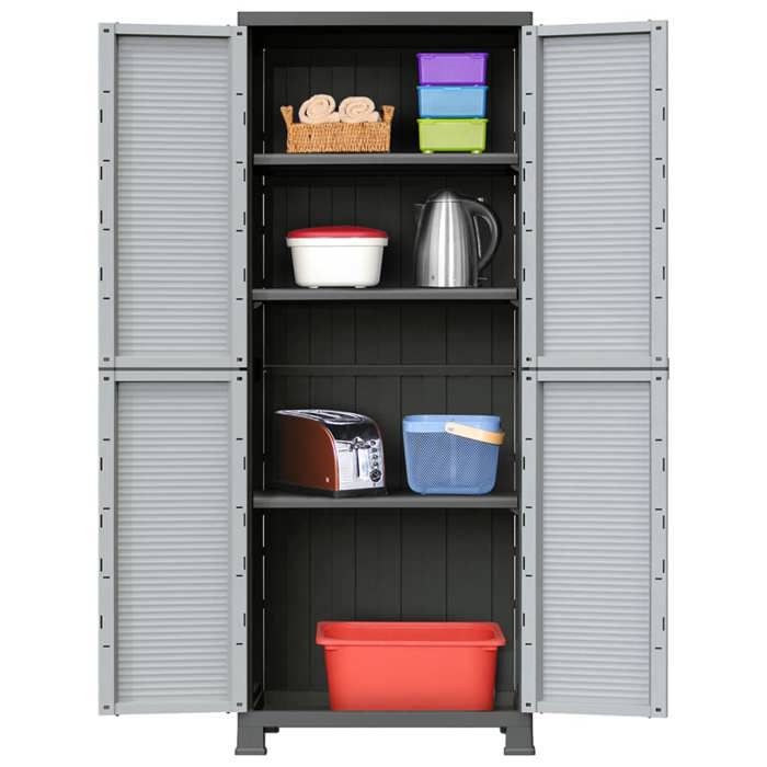 Armoire en plastique - vidaXL - 68x39x1715 cm - Gris - 4 étagères réglables - Capacité 20 kg par étagère