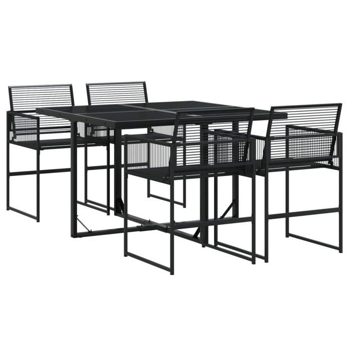 Ensemble à manger de jardin en résine tressée - BURKE - 5 pièces - Noir - Résistance aux UV - Table 110x107x72 cm