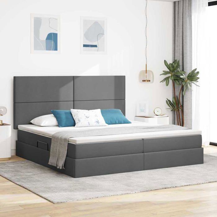Lit de rangement moderne - vidaXL - Gris foncé - 200x200 cm - Polyester - Levage hydraulique - Rangement spacieux