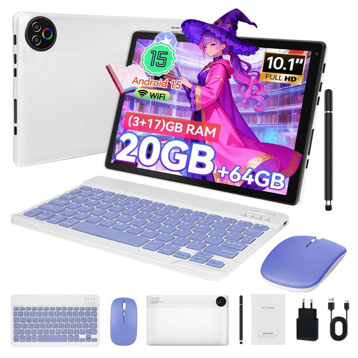 Tablette tactile - KOTSREN - 10.1 5-Core - Android 15 - 20 Go RAM - 64 Go stockage - Clavier/Souris/Stylet