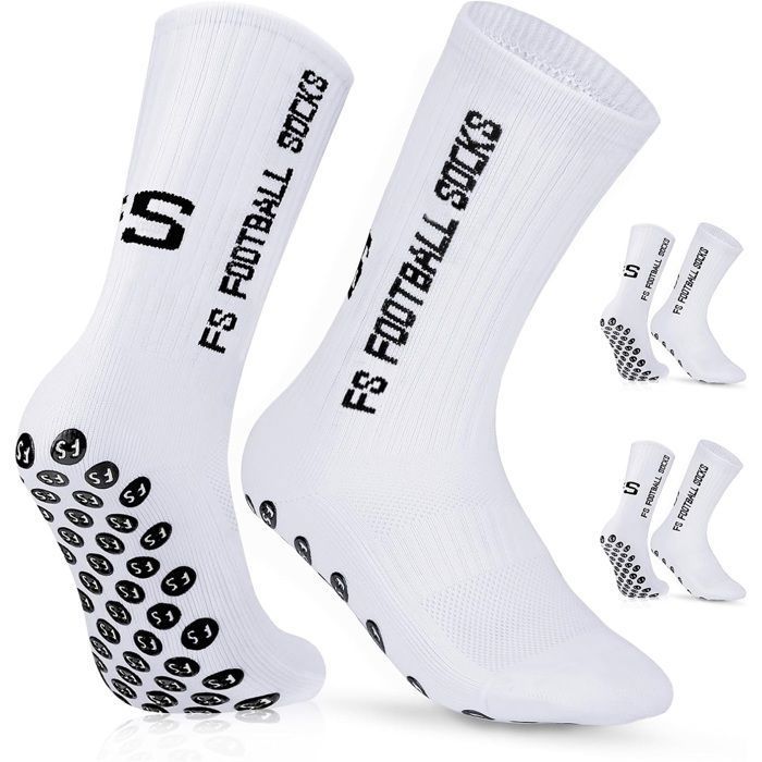 Chaussette Antidérapante Foot 2 Paires Chaussettes Antiderapantes Homme Femme EU 39-46 Chaussette Sport pour Football Blanc