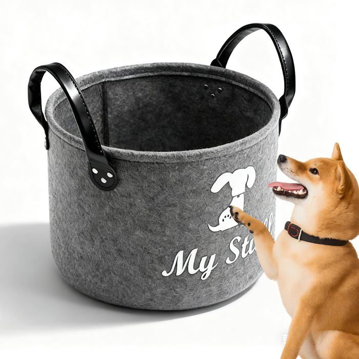 Panier de rangement en feutre pour jouets pour chien - Panier de rangement avec poignées rondes - Pliable - Panier pour animaux