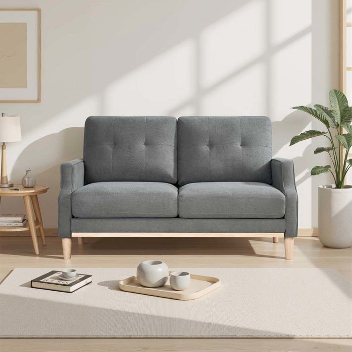 Canapé 2 places - Relaxation - Port USB - Pieds en bois - Tissu gris