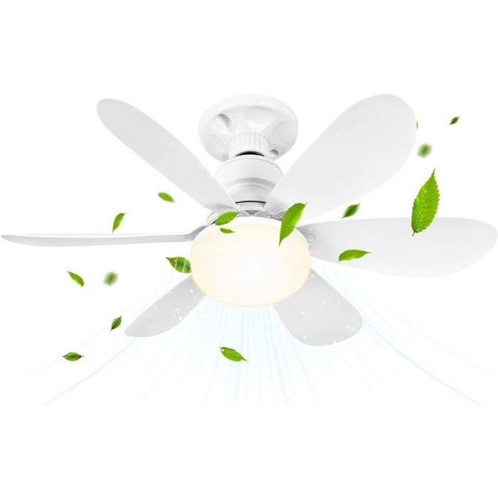 Ventilateur de plafond avec lumière - PZCC - 30W - Dimmable - Douille E27 - 6 pales - 3 vitesses - Minuterie 1H/2H/4H - Pzcc