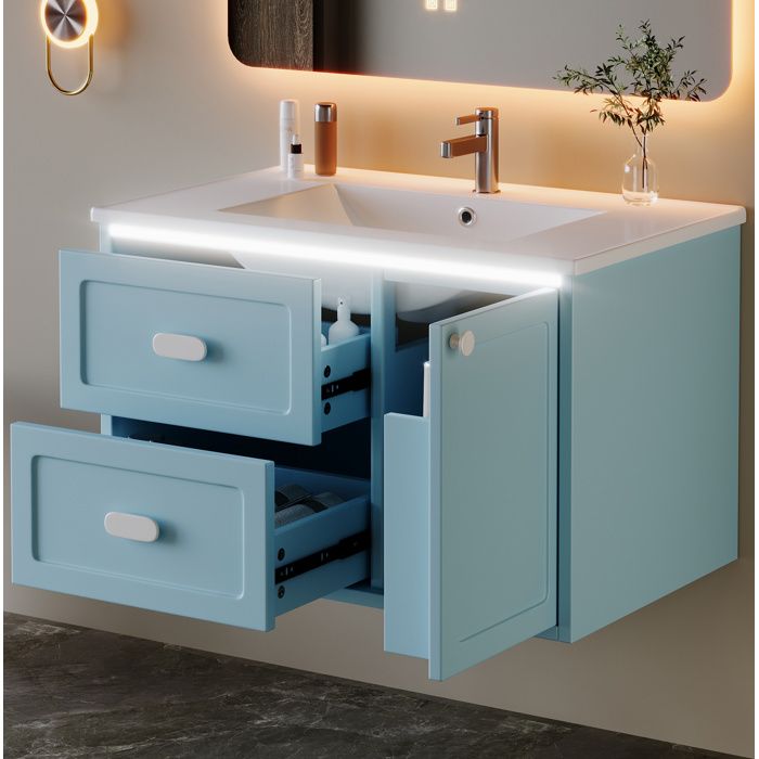 HOMVRA Meuble salle de bain suspendu 76x46x51 cm avec LED à capteur vasque en céramique MDF bleu