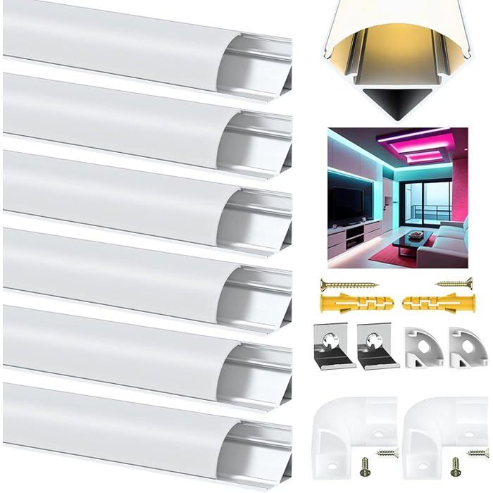 Xwartre LED Aluminium Profil 6 X 1m V-Form – Mit Milchig-weißer Abdeckung & Montageclips, Für LED-Streifen