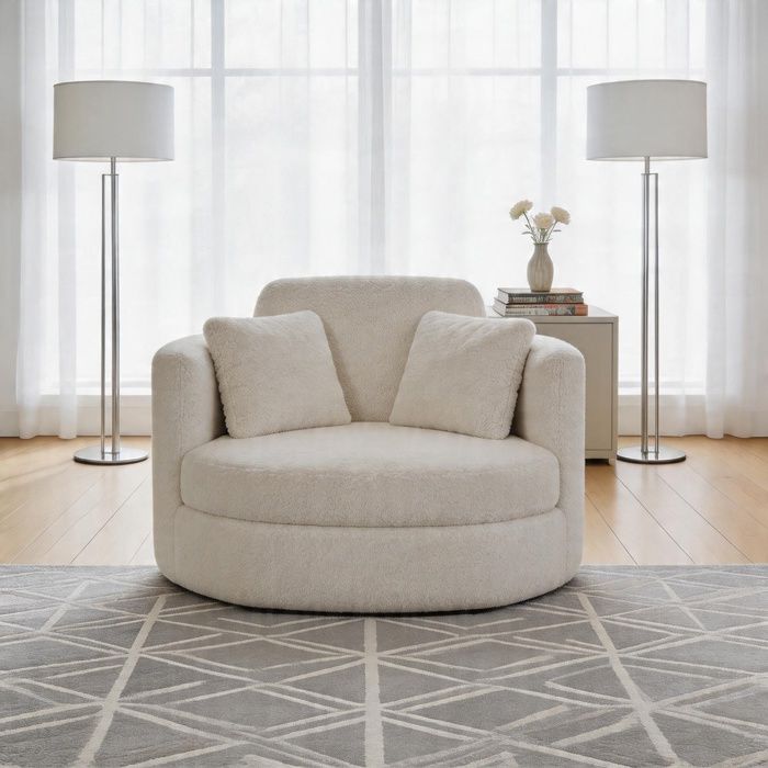 Fauteuil pivotant - W5171P420575 - Sherpa ivoire - Rotation 360° - Mousse haute densité