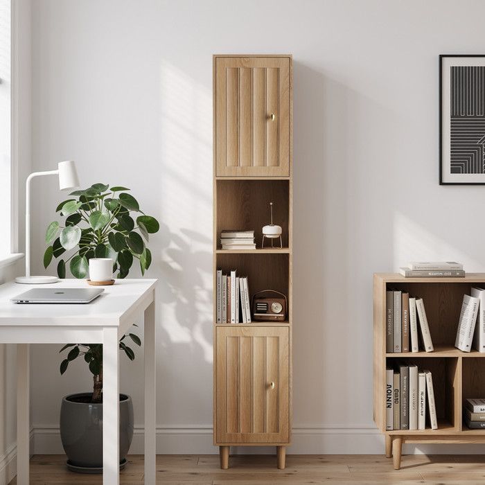 Bladez - Meuble de salle de bains étagère de salle de bains avec 2 portes et 2 étagères ouvertes design compact gain de place