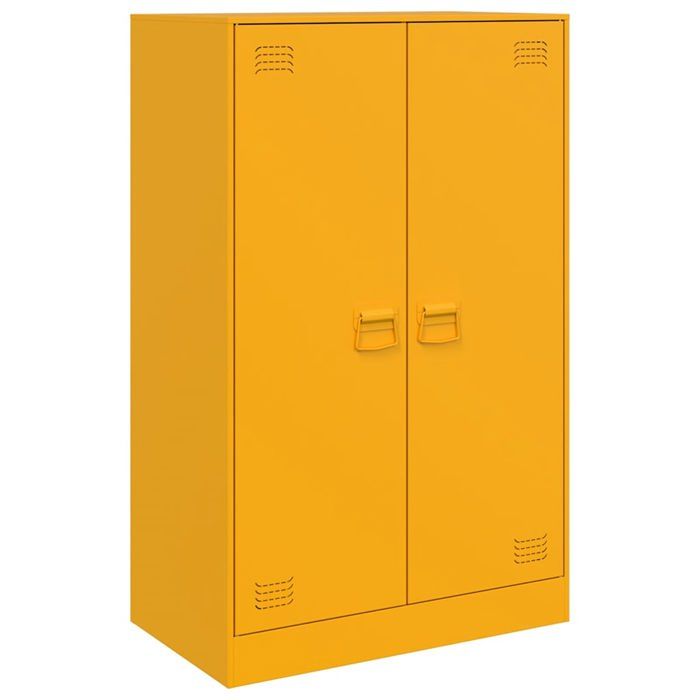 Buffet bas séjour{1 pièce}meuble de rangementdesign épuré jaune moutarde 67x39x107 cm acier kqa93o22