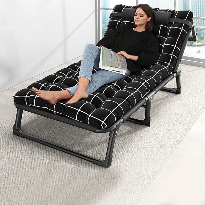 Lit Pliant - WILITTO - 4 Positions Réglables - Ergonomique - Tissu Oxford - Noir - 190 x 75 x 30 cm