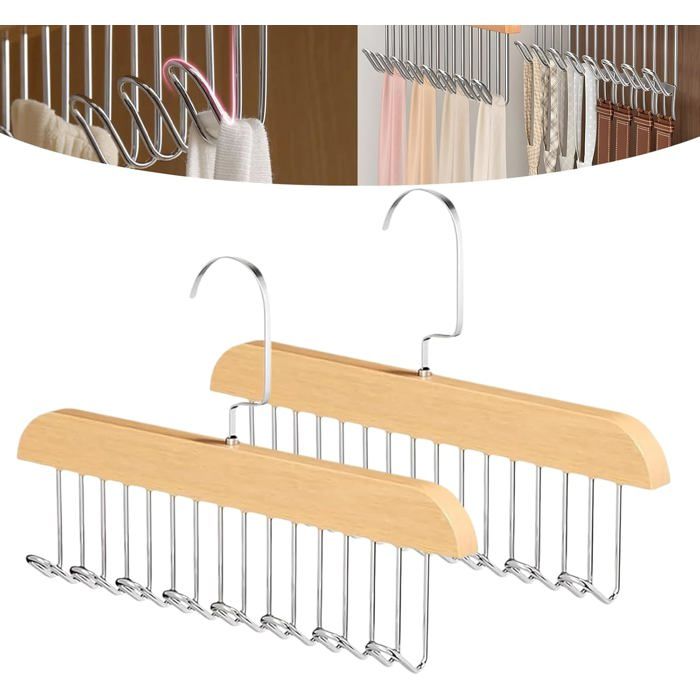 2 pièces porte-ceintures pour armoire – support à cravates en bois avec rotation à 360° – organisateur gain de place avec 8 croche