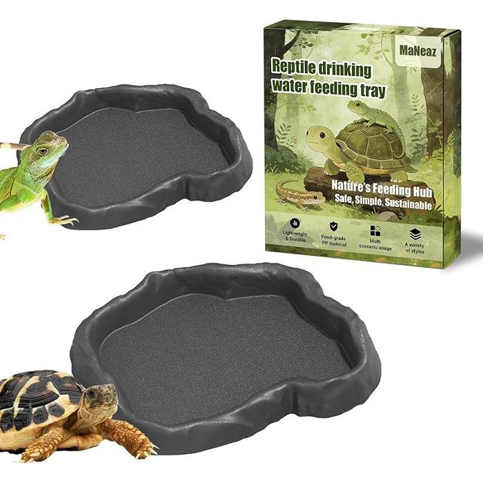 2 Pièces Abreuvoir Tortue Terrestre Accessoire Tortue Terrestre Bol Alimentation Pour Petits Reptiles Serpents Tortue Lézards gris