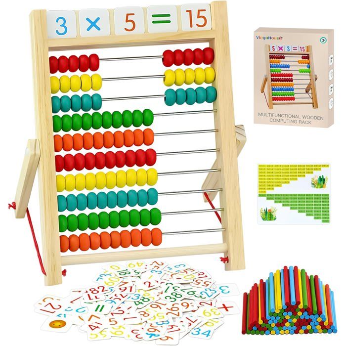 Boulier Montessori Calcul Mathématique Cadre 100 Perles/Bâtons/Cartes Alphabet Anglais Jouet Éducatif dès 3 Ans