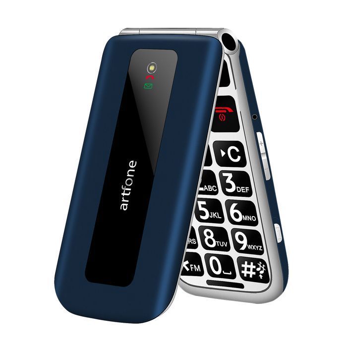 Téléphone Portable Senior - artfone F20 GSM Clapet Débloqué - Bouton SOS - Radio FM - Appel Rapide - Batterie 1300 mAh - Bleu
