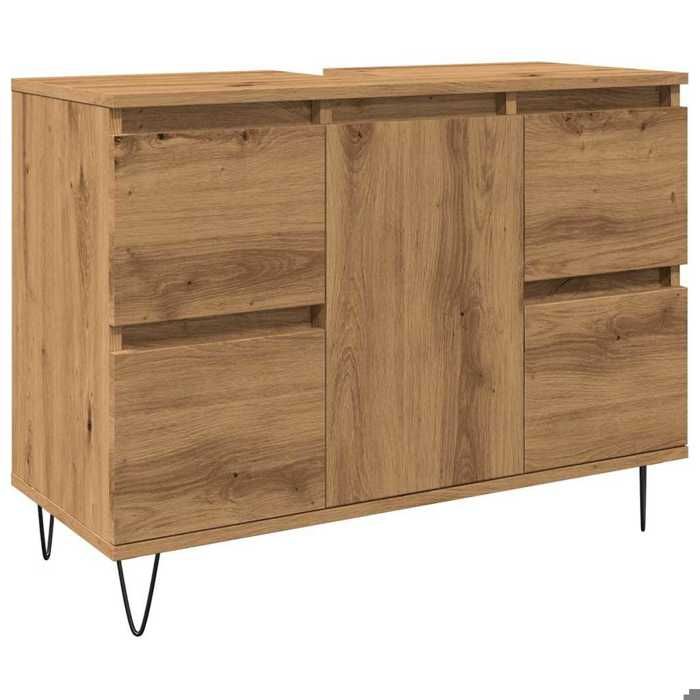 Armoire de Salle de Bain - vidaXL - meuble bain - bois dingénierie - chêne artisanal - 80 x 33 x 60 cm - 4 tiroirs - 1 compartiment