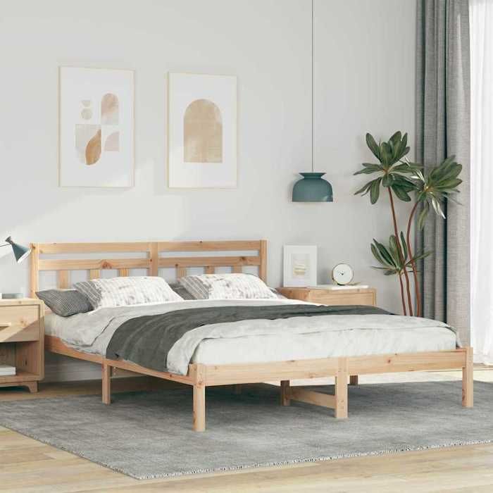 vidaXL Cadre marron 160x200 cm pin massif sans matelas grand cadre double bois naturel stable adapté chambre parentale familiale
