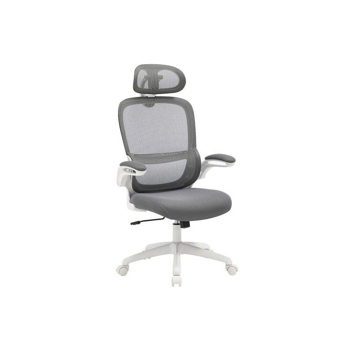 Fauteuil de bureau ergonomique avec têtière - Tissu - Gris et blanc - NIRANO