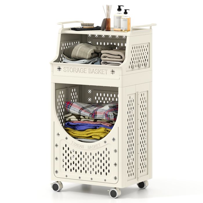 Panier à Linge sur Roulettes COSTWAY - 21L+40L 6 Crochets Suspendus - 40 x 30 x 78 cm Biege Panier à Linge sur Roulettes COSTWAY - 21L+40L 6 Crochets Suspendus - 40 x 30 x 78 cm Biege