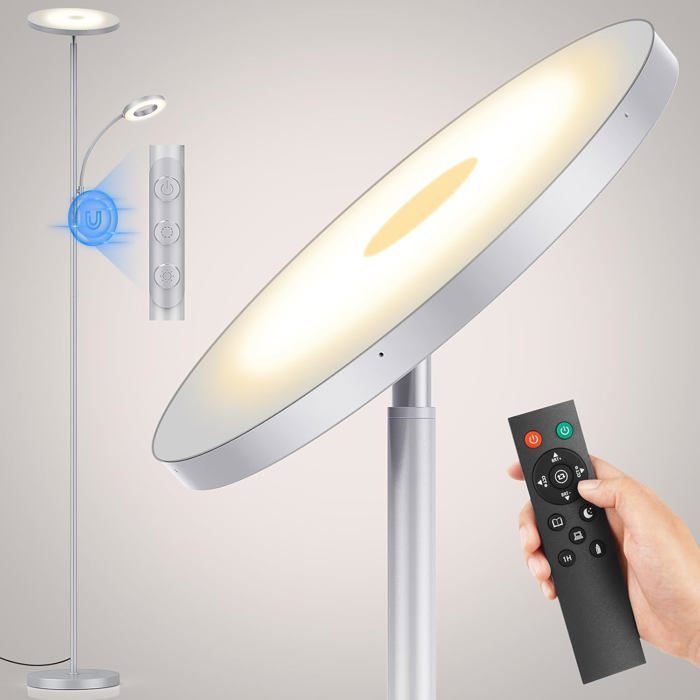 Lampadaire LED sur pied dimmable 42 W 4500 lm - lumière 2700K-6500K - télécommande et contrôle tactile - gris