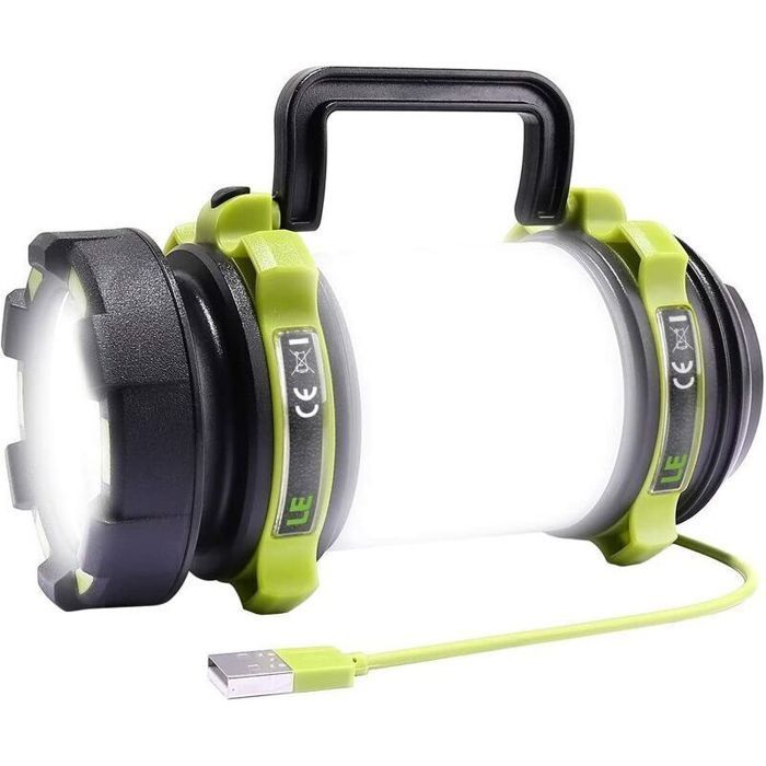 Lanterne camping LED rechargeable 2600 mAh – lampe torche 6 modes – câble USB – étanche – bricolage randonnée garage secours