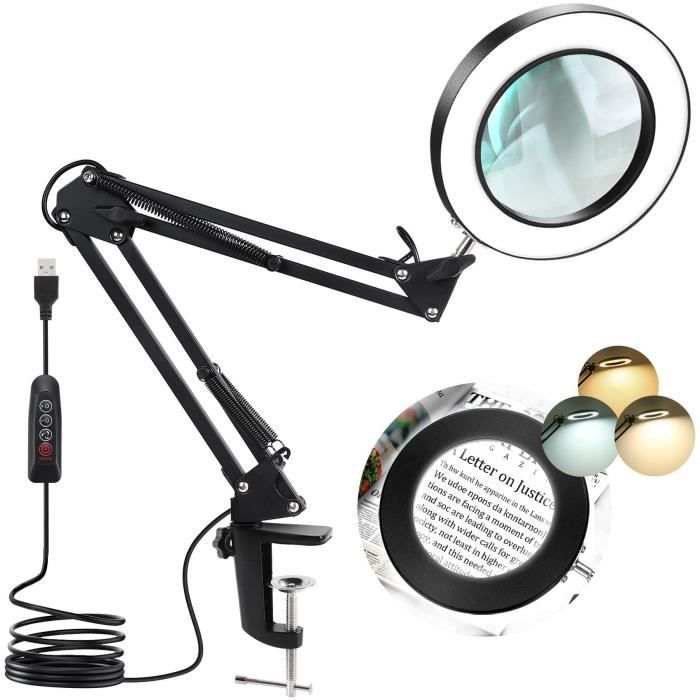 Station De Loupe Pour Soudage Avec 3 Grossissements (2.5X, 7.5X, 10X) Et 5 LEDs - Support Avec Pince Et Emplacement Fer à Souder - Prise EU - 7