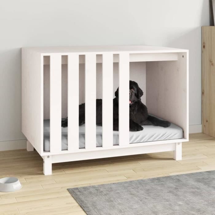 Meilleurs prix pour Niche pour chien - AKO - 90x60x67 cm - Bois de pin massif - Couleur blanche - Intérieur