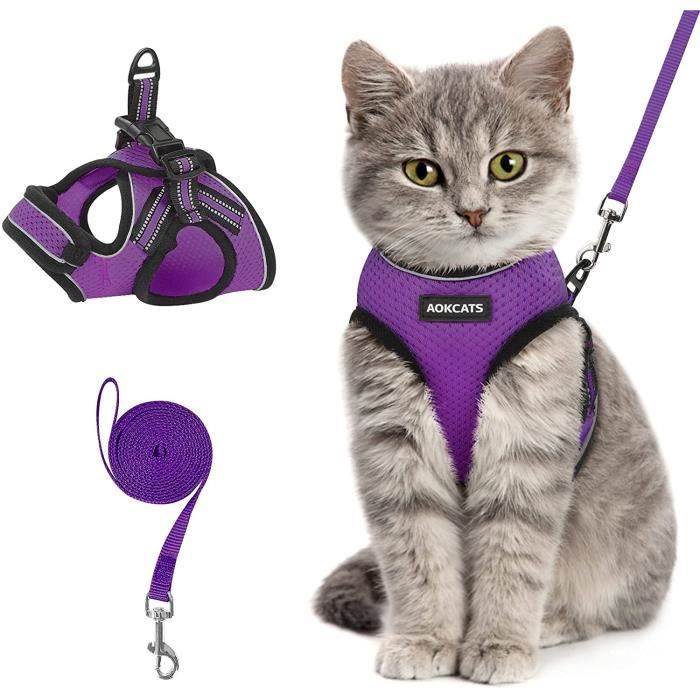 Aokcats Harnais Pour Chat Petit Chien Avec Laisse Gilet Confortable Reglable Facile A Mettre Et Reflechissant Taille M Violet Cdiscount