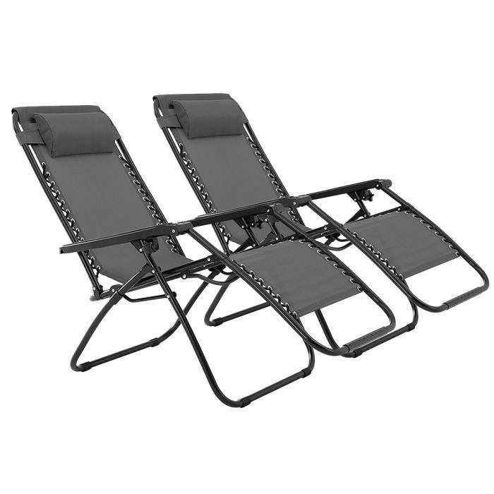 TISSU Chaise longue transat 2 en 1 pliant inclinable Gris 153x43cm