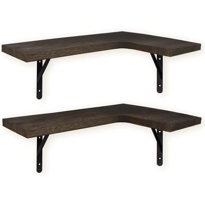 étagère Murale Cuisine Gronda Lot De 3 étagères Murales En Bois Flottantes Avec Métal Noir Etagere Salle De Bain Murale