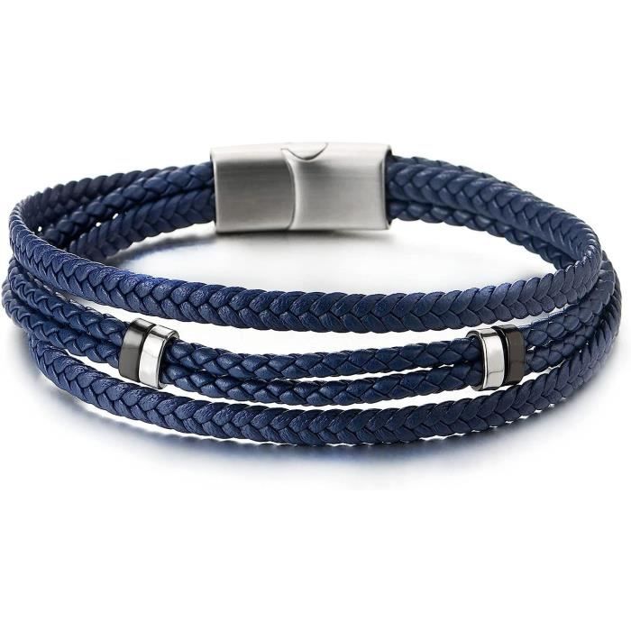 Bracelet Homme En Cuir Tressé Noir Avec Fermoir Magnétique | Style Vintage Et Robuste | Accessoire Décontracté Pour Tous Les Jours - 4