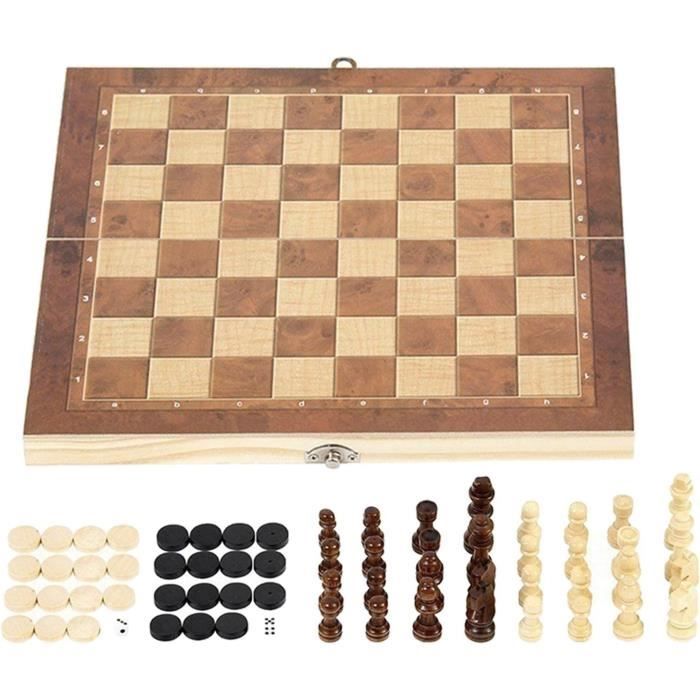 Jeu D'Échecs Echiquier En Bois, 3 En 1 Jeux Echec En Bois Échecs Dames