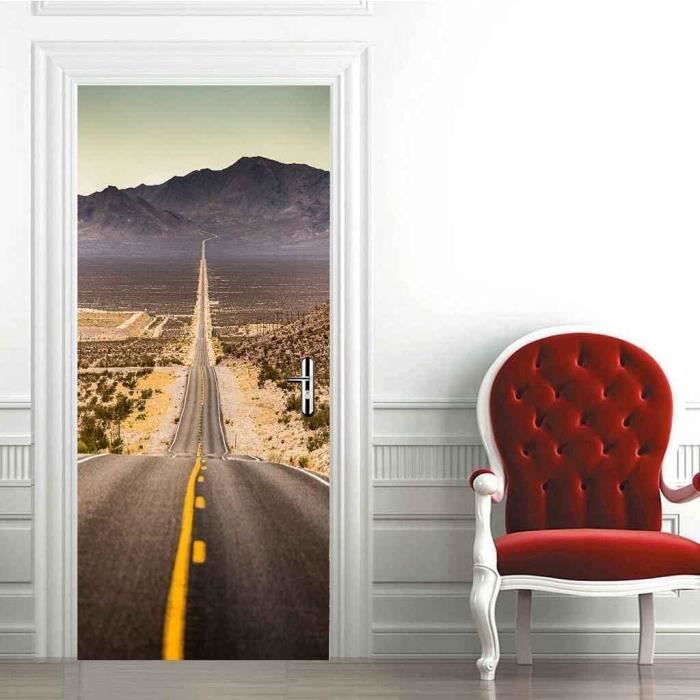 Sticker Porte 3D Fleur - Décoration Murale Trompe-l'œil 77x200 Cm - Salon/Chambre - Imperméable