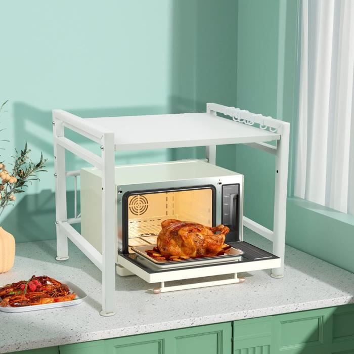 Support Micro-ondes KEVO 2 Étages - 54x35x34,5cm - Rangement Cuisine - Multifonction - Noix Jaune