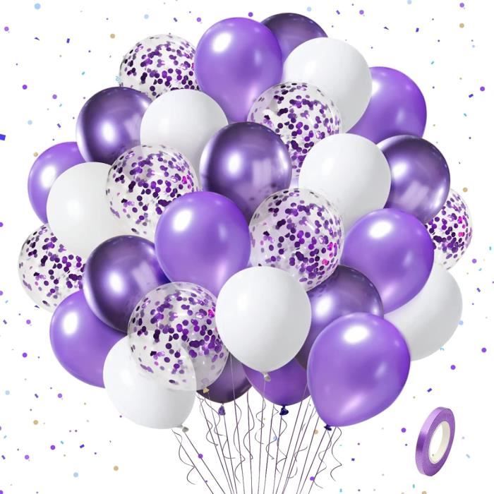50 Pièces Ballon Anniversaire Violet 12 Pouce Metallique Violet Blanc  Helium Latex Ballons,Violet Confettis Ballons Et 1 Rub[J15105] - Cdiscount  Maison
