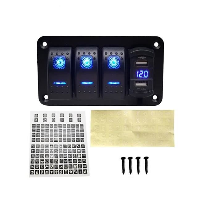 Voltmetre 12v Panneau Interrupteurs 5 Positions Greluma - Voltmètre USB Prise 12V Fusible 15A - Étanche IP65 Bateau Voiture équipement Camping-car