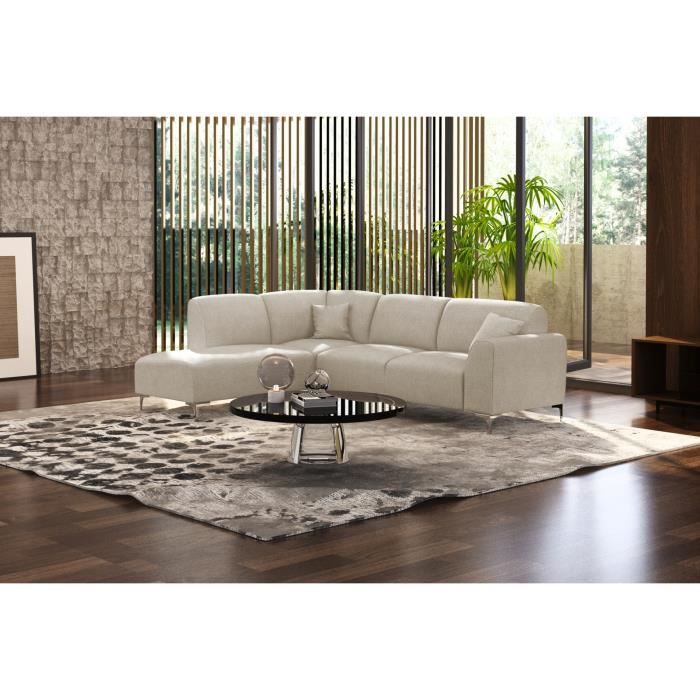 Canapé d'angle gauche ASSIA crème 274x210x84 Toucher lin - Cdiscount Maison