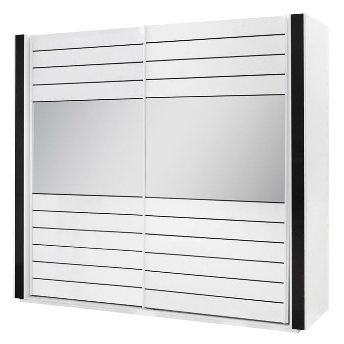 Armoire blanche et noire LINA – 220 x 225 x 68 cm avec 2 grandes penderies et 2 grands miroirs Armoire blanche et noire LINA – 220 x 225 x 68 cm avec 2 grandes penderies et 2 grands miroirs
