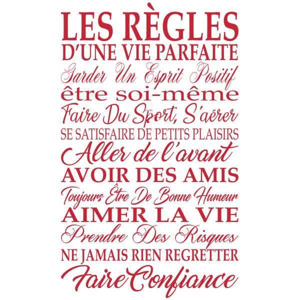 Sticker Texte Citation Les Regles D Une Vie Parfaite 50x30 Cm Rouge Tex038 Cdiscount Maison