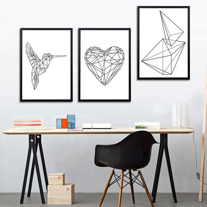 Moderne noir blanc forme géométrique art estampes poster abstrait mur  peinture toile pas cadre 3 pieces - Achat / Vente objet décoration murale -  Cdiscount