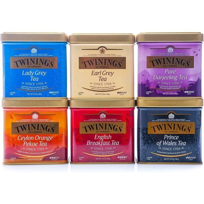 Set à thé noir of London, Lady Grey, Earl Grey, Darjeeling, Cylon