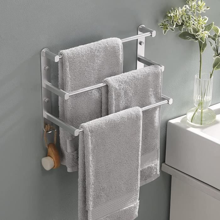 Porte serviette salle de bain, étagère 3 barres, barres porte-serviettes  pour salle de bain toilettes - Cdiscount Bricolage