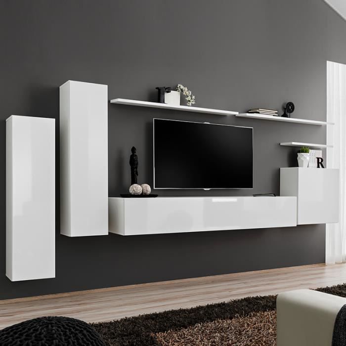 meuble suspendu tv blanc