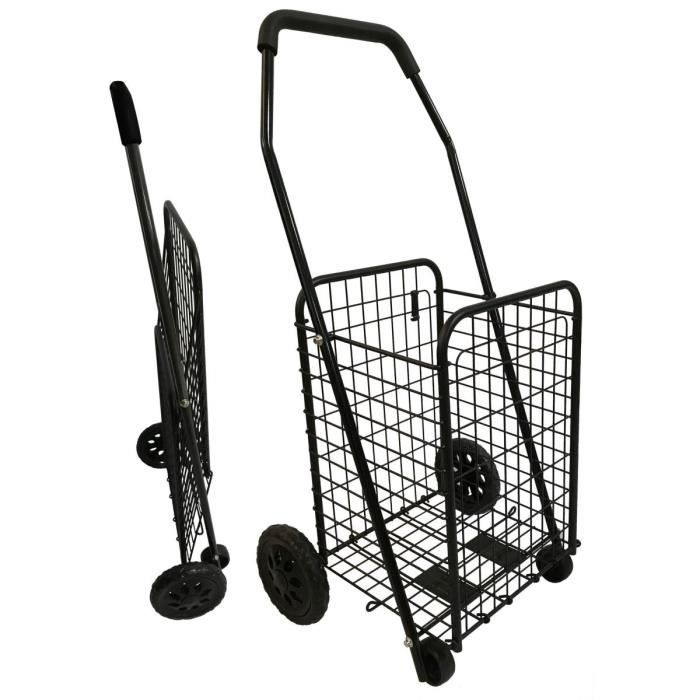 Chariot de courses en métal 4 roues - Pliable - Capacité 45L - Noir