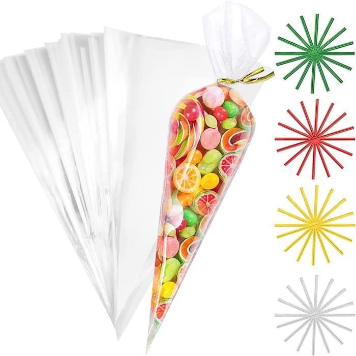 100 Sachets Transparents Pour Bonbons 25x13 Cm – Avec étiquettes Kraft, Liens Colorés Et Corde De Jute - 5