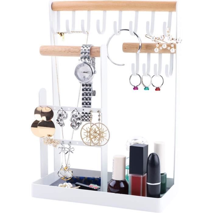 Présentoir à Bijoux Rotatif 6 étages - Arbre à Boucles D'oreilles En Métal Blanc - 264 Trous Pour 132 Paires - 4